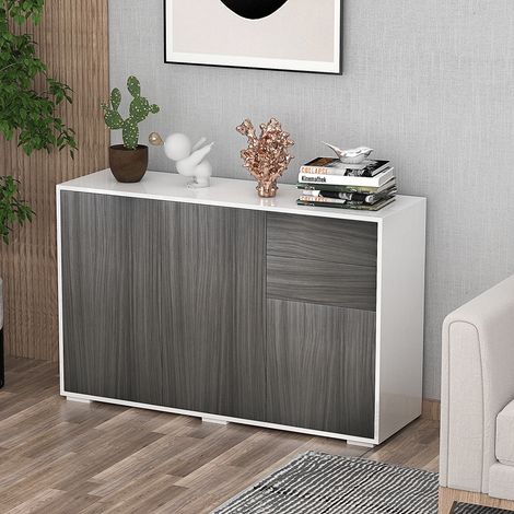 Meuble multifonction pour salon, cuisine, bureau, 2 tiroirs et 2 placards à ouverture par pression, gris (1/5)