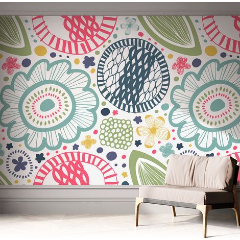 Papier peint adhésif autocollant pour salon chambre à coucher peint imprimé pour mur Motifs floraux 312x219 cm (1/5)