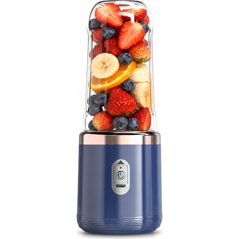 Blender Portable Rechargeable Bleu, Gobelet à Smoothies et Jus à 6 Lames (1/5)