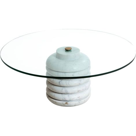 Made In Meubles – Table basse ronde en marbre blanc et verre – Dimensions 34x90x90 cm – Design contemporain pour salon moderne – Meuble robuste et durable (1/5)