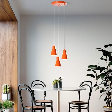 Lustre orange élégant, corps en métal, diamètre 40 cm, hauteur réglable 75-114 cm, 3 douilles E27, pour les espaces de vie modernes, IP20 (1/5)