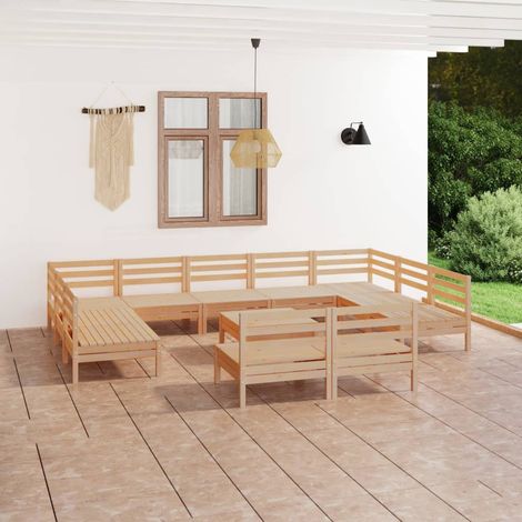Salon de jardin 12 pcs Ensemble Table et Chaise de Jardin - Bois de pin massif BV227411 - BonneVie (1/5)