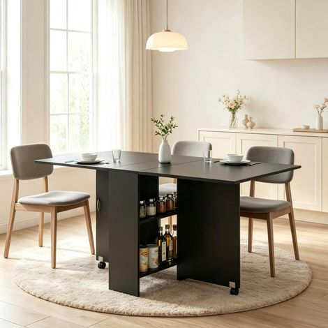 Tavolo da pranzo pieghevole estensibile nero con ruote 140 x 75 x 74 cm (1/5)