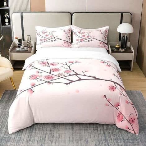 Housse de Couette 200x200 Fleurs de Cerisier, Parure de Lit À Fleurs Roses, Ensemble de Literie Printemps Japonais, Housse Couette (1/5)