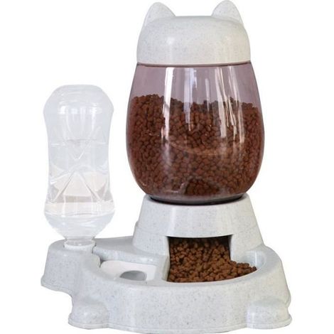 Distributeur Eau et croquettes Automatique pour Chien et Chat, Mangeoires pour Animaux (Bouteille d\'eau 528ml, Baril de Grain 2.2L) (1/4)