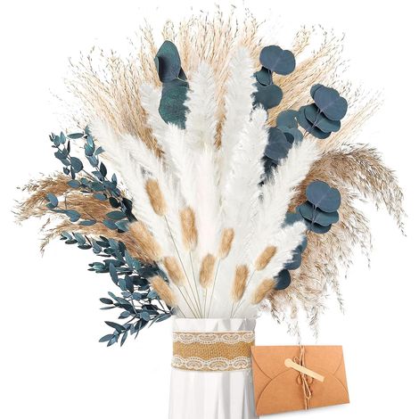 Pampa Séchées - Eucalyptus Séchés Naturel, Decoration de Bouquet de Fleurs Séchées Travaux Manuels pour Table de Mariage, Vases de Salon, Mariage, Décoration d'intérieur Boho (1/5)
