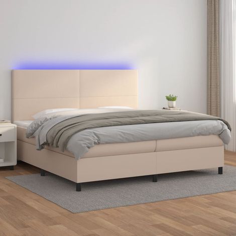 Giroletto Molle Materasso e LED Cappuccino 200x200cm Similpelle vidaXL (1/5)