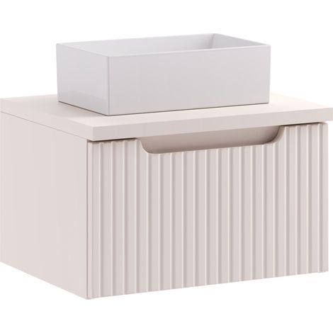 Meuble salle de bain suspendu simple vasque NOVA cachemire 50 cm avec plan vasque et 1 tiroir (1/5)