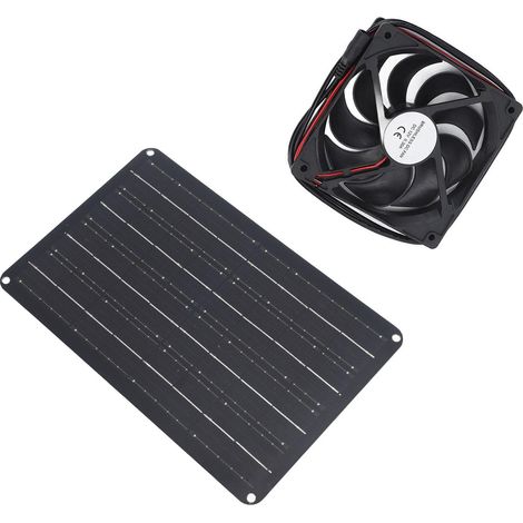 Kit de ventilateur solaire 15 W 12 V avec câble de 1,5 m (4,9 pi) pour fenêtre, idéal pour petites serres, poulaillers, abris de jardin et niches pour animaux (2 ventilateurs inclus). (1/5)