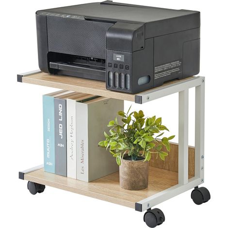 TLJ007R Support d'imprimante à 2 Niveaux pour imprimante, Bureau Mobile avec 4 Roues, pour imprimante, fax, Bureau à Domicile TLJ007R (1/5)
