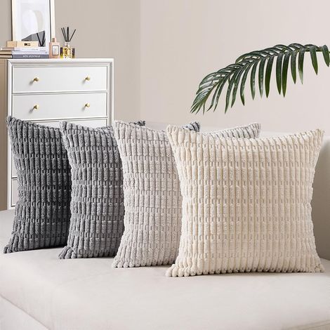 Set of 4 Cushion Covers 40x40 cm Corduroy Grey Gradient Hidden Zipper Living Room Bedroom Decoration (1/5)