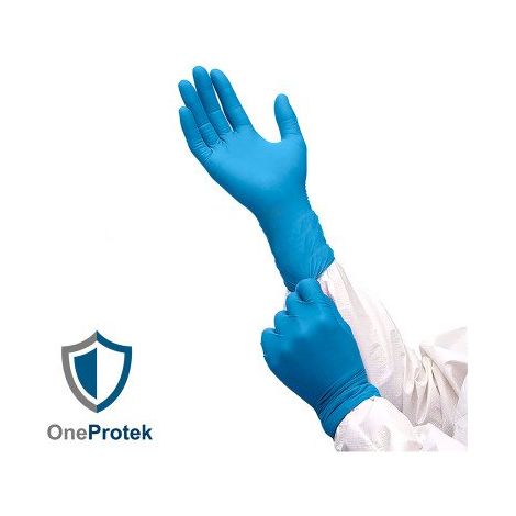 Gants jetables nitrile non poudrés manchettes longues - Boîte de 100 gants - Taille L
