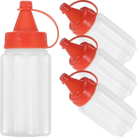 rote Plastikflaschen für die Küche, geeignet für Soßen und Dressings, mit farbigen, auslaufsicheren Verschlüssen, wiederverwendbar für Salate und Würzmittel