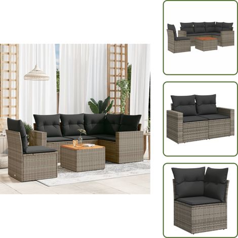 The Living Store 6-tlg. Garten-Sofagarnitur mit Kissen Grau Poly Rattan - Gartentisch (1/5)