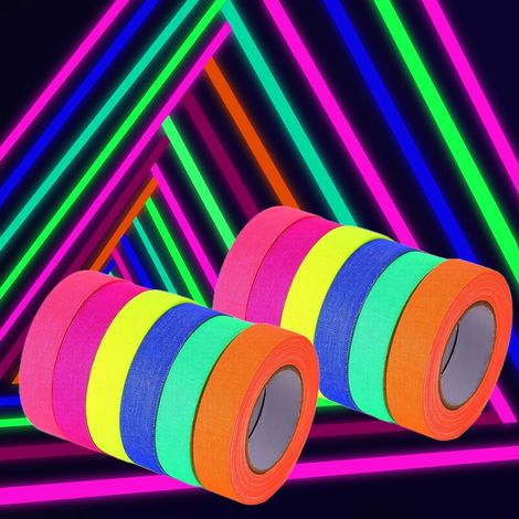 Cinta fluorescente UV de neón - Rollo de cinta adhesiva fluorescente - Cinta adhesiva fluorescente para decoración (12 unidades)