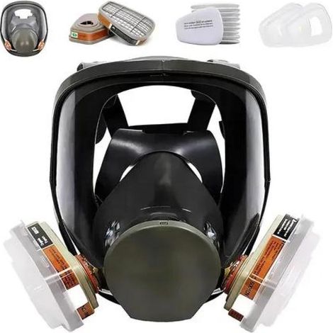 Masque à gaz intégral Irovami 6800 avec boîte à filtre, masque complet + boîte à filtre n° 3 (anti-gaz organiques) + 10 mèches de coton (1/5)
