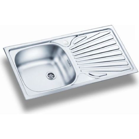 Edelstahlspüle 860 mm 1 Becken reversibel inkl. Stopfenventil Abtropffläche Überlauf