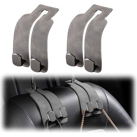 Lot de 2 crochets de rangement pour voiture - Crochets universels pour appuie-tête - Support de poche - Support pour appuie-tête - Crochet de rangement pour siège auto - Appuie-tête (Gris) (1/5)