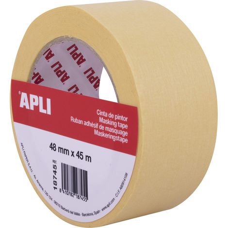 APLI 18745 Rotolo nastro per pittore o carrozzeria 48 mm x 45 m formato singolo Carta 57 g/m² Resistente fino a 60° (1/3)