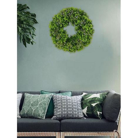 Couronne de feuilles vertes décorative pour porte, couronne de printemps artificielle, décoration intérieure 40 x 40 x 10 cm (1/5)