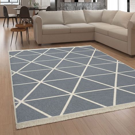 Paco Home Teppich Wohnzimmer Boho Waschbar Bis 30 Grad Skandinavisch Mit Fransen Wendbar 120x160 cm, Grau 4