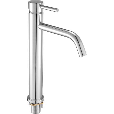 Robinet d'évier à poignée unique, mitigeur de cuisine à arc élevé, robinets d'eau à 1 ou 3 trous avec bonde à bouton-poussoir, pour salle de bain, camping-car, évier de bar, toilettes publiques (1/5)