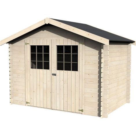 Décor Et Jardin – Abri de jardin bois 298x198 cm – Surface utile 4,70 m² – Madriers 28 mm – Toiture ESB avec feutre bitumeux – Couleur naturelle (1/2)
