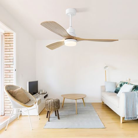Ventilatore da soffitto 132 cm metallo e legno bianco LED 18 W 6 velocità - CHICFURN (1/5)