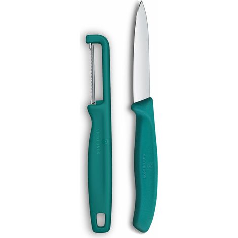 Victorinox Swiss Classic Set di coltelli per verdure con pelapatate, per verdura e frutta, 2 pezzi, Lama extra affilata, Verde (1/3)