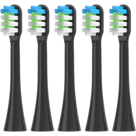 Lot de 5 têtes de rechange compatibles avec les têtes de brosse JTF - Compatibles avec les brosses à dents soniques P200 - Noir (1/5)