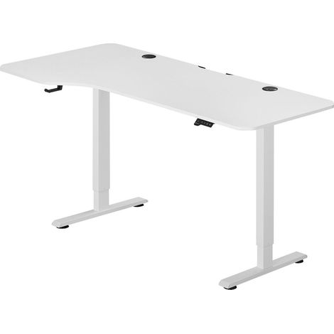 Office Stand 160 x 75 cm Bianco Postazione di lavoro regolabile elettricamente in altezza con supporto per cuffie e guida per cavi (1/2)