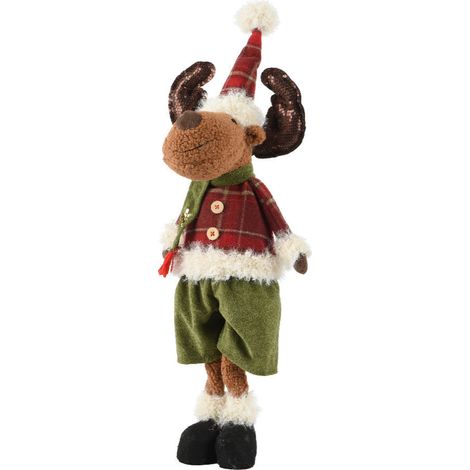Peluche renna natalizia con sciarpa verde e cappello decorazione per interno da 64 cm (1/4)