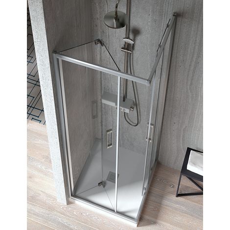 Mampara de Ducha Angular - 2 Hoja Fija y 2 Puerta Corredera - Cristal de Seguridad de 6 mm - Modelo Trescientos Variant (80 X 80)