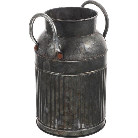 Pot de Fleurs Rétro en Métal Couleur Gris Vieilli, Petit Seau Décoratif Multifonction pour Plantes Succulentes et Fleurs Séchées, Vase Vintage pour Décoration Intérieure et Jardin (1/5)
