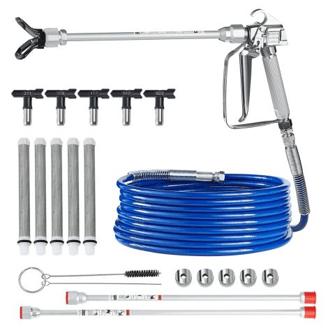 Kit de Manguera y Pistola Pulverizadora de Pintura sin Aire de 3600 PSI con 5 Puntas, Kit de Pistola Pulverizadora Sin Aire con Junta Giratoria con Filtros, Manguera y Varillas de Extensión (1/5)