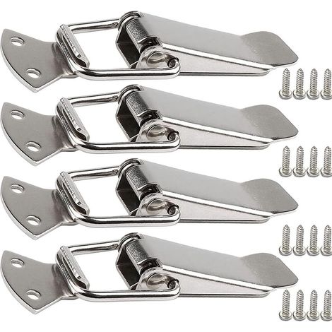 Allecto - Verrous de tension en acier inoxydable - 4 pièces - À ressort - Argent - Boîte à outils - Verrou de couvercle à pince - Verrou à bascule - Tiroir en acier inoxydable - Convient pour armoire (1/5)