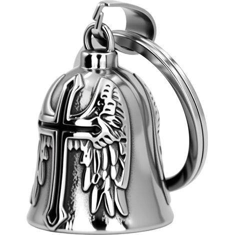 Guardian Ride Bell Motorcycle Bell, Stainless Steel Lucky Motorcycle Keychain, Symbolic Gift for Motorcyclists with Safety Chain, Angel Bell for Protection and Luck (Silver) (1/5)