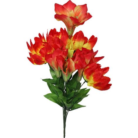 Bouquet artificiale di 9 fiori - Mix di amarilli e gigli, colore rosso, altezza 58 cm (1/2)