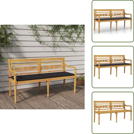 Banco con cojín - vidaXL Banco Batavia con cojín antracita madera maciza de teca 150 cm - Banco de jardín