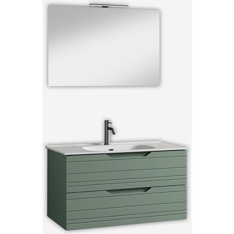 Mobile bagno sospeso con specchio e lavabo Solmira 90 - Verde