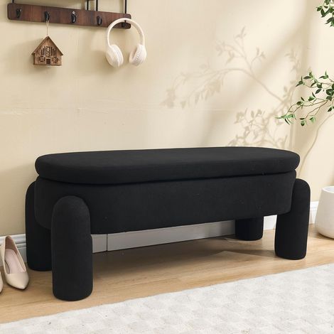 Banc de rangement avec coffre intégré, idéal pour une entrée, une chambre ou un salon. Assise rembourrée en tissu chenille et structure en bois massif. Dimensions : 112 x 43 x 43 cm. Gris. (1/5)
