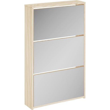 Scarpiera  Mobile per scarpe con 3 Ripiani e Specchio Colore Rovere 63x17x102,5 cm (1/5)