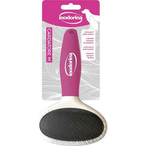 Inodorina, Cardatore Arrotandato per Cani, Dotato di Fili in Acciaio Inox Piegati, Ideale per Animali con Pelo Lungo e Medio, Elimina il Pelo in Eccesso, Ideale per Lucidare il Pelo, Taglia M
