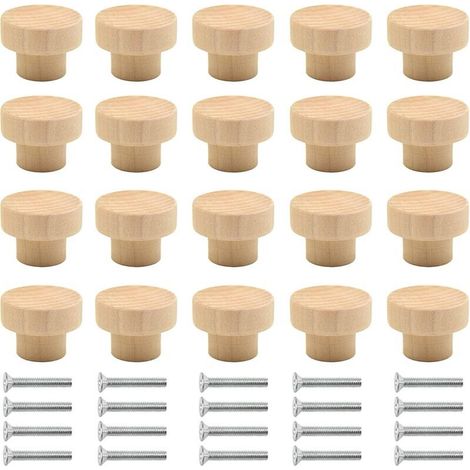 20 Poignées Meubles Bois Ronds, Armoires Tiroirs Commodes Cuisines (1/4)