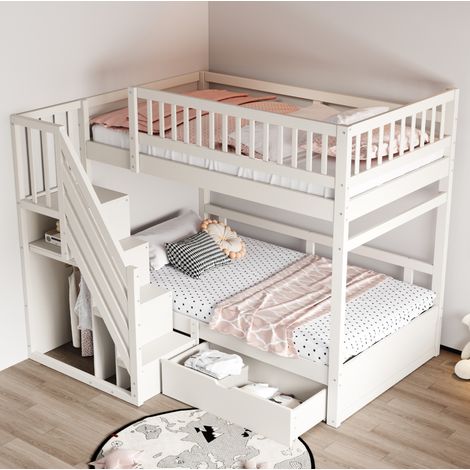 Letto a castello per bambini 90x200 cm in legno bianco con contenitore - FLORAGRACE (1/5)