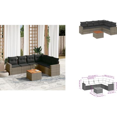 7-tlg. Garten-Sofagarnitur mit Kissen Grau Poly Rattan - Gartensorte - Outdoor Möbel - Lounge Set - Gartenlounge - Rattan Gartenmöbel (1/3)