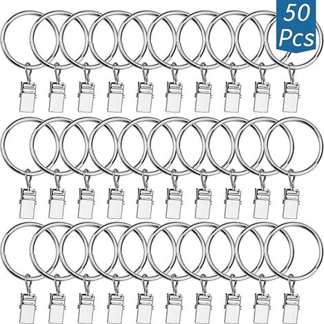 Bardusch-Lot de 50 Anneaux de Rideaux avec Clips, Crochets de Rideaux, cintres, Anneaux à Clips pour Suspendre des nœuds, des Chapeaux (1/5)