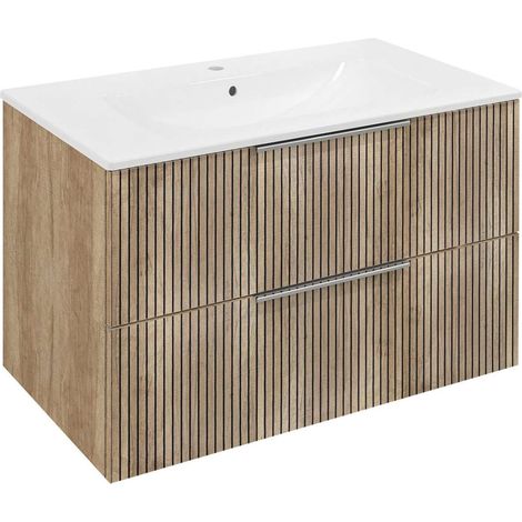Sapho Cirasa - Waschtischunterschrank 80x52x46 cm, 2 Schubladen, Eiche Alabama Strip CR801-2322