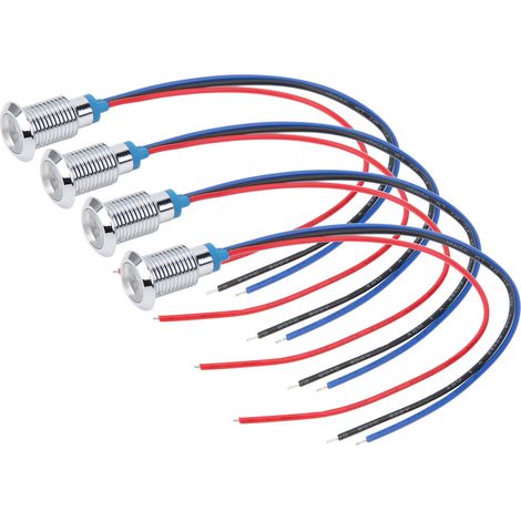 4x LEDs ronds pré-câblés étanches 2 couleurs indicateur cathode commune 10mm 3-6V (rouge et bleu) (1/5)