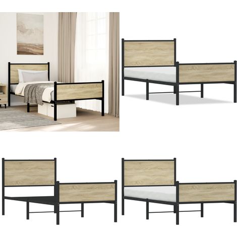 vidaXL Metallbett ohne Matratze Sonoma-Eiche 90x200 cm
